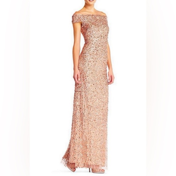Adrianna Papell Sequin Off The Shoulder Gown - Picture 12 of 12